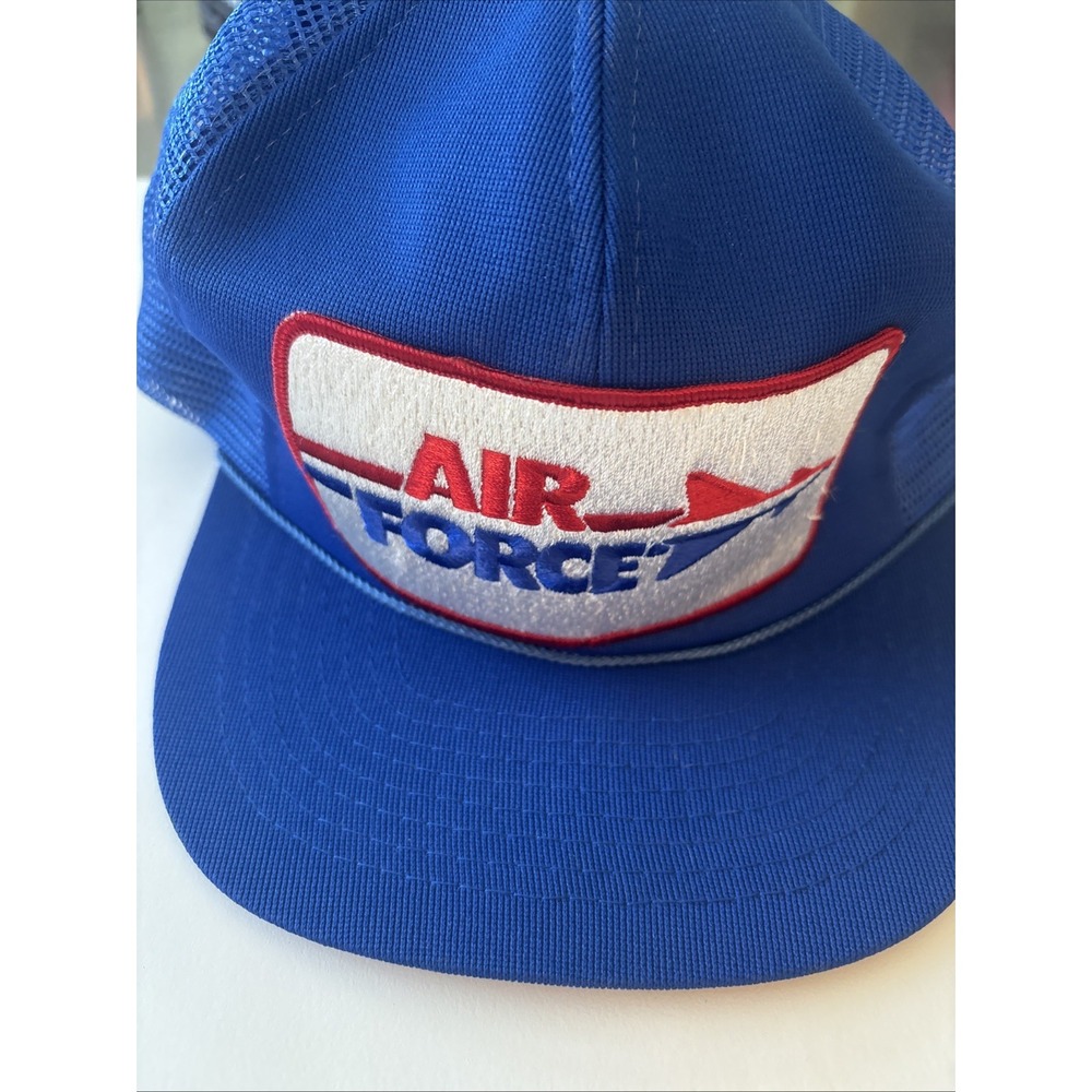 Vintage 1980s US Air Force Trucker Hat Cap Blue Snap Back Mens USAF One Size